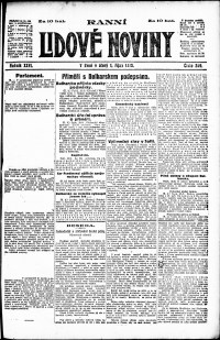 Lidov noviny z 1.10.1918, edice 1, strana 1