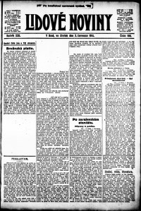 Lidov noviny z 2.7.1914, edice 1, strana 1