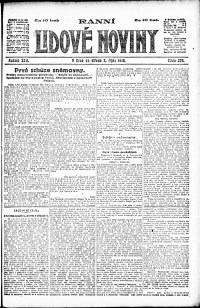 Lidov noviny z 2.10.1918, edice 1, strana 1
