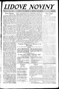 Lidov noviny z 3.8.1921, edice 1, strana 1