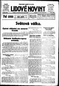 Lidov noviny z 3.9.1914, edice 2, strana 1