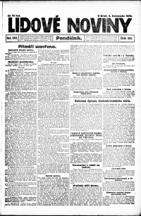 Lidov noviny z 4.11.1918, edice 1, strana 1