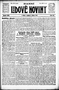 Lidov noviny z 5.4.1919, edice 1, strana 1