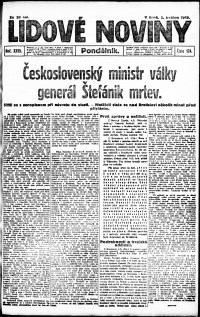 Lidov noviny z 5.5.1919, edice 1, strana 1