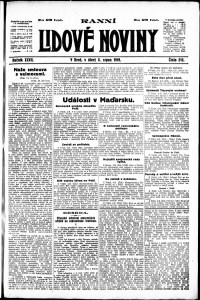 Lidov noviny z 5.8.1919, edice 1, strana 1
