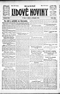 Lidov noviny z 5.11.1918, edice 1, strana 1