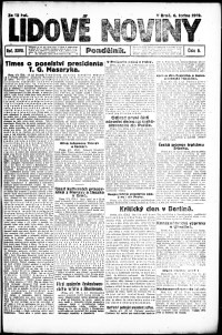 Lidov noviny z 6.1.1919, edice 1, strana 1