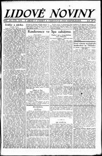 Lidov noviny z 6.7.1920, edice 1, strana 1