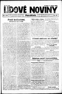 Lidov noviny z 7.4.1919, edice 1, strana 1
