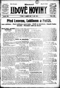 Lidov noviny z 7.9.1914, edice 1, strana 1