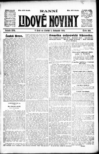 Lidov noviny z 7.11.1918, edice 1, strana 1