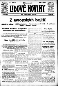 Lidov noviny z 8.9.1914, edice 1, strana 1