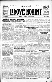 Lidov noviny z 8.11.1918, edice 1, strana 1