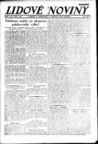Lidov noviny z 9.8.1920, edice 1, strana 1