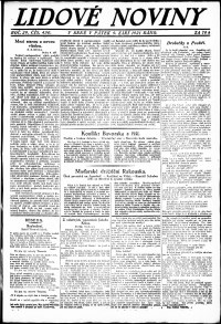 Lidov noviny z 9.9.1921, edice 1, strana 1