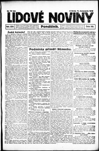 Lidov noviny z 11.11.1918, edice 1, strana 1