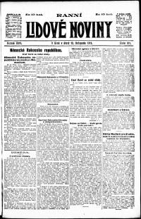 Lidov noviny z 12.11.1918, edice 1, strana 1
