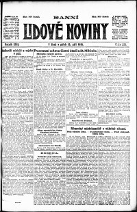 Lidov noviny z 13.9.1918, edice 1, strana 1