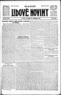 Lidov noviny z 13.11.1918, edice 1, strana 1