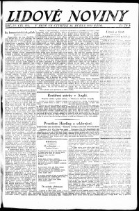 Lidov noviny z 14.4.1921, edice 1, strana 1