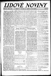 Lidov noviny z 14.8.1921, edice 1, strana 1