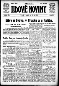 Lidov noviny z 14.9.1914, edice 1, strana 1