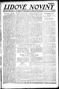 Lidov noviny z 15.8.1921, edice 1, strana 1