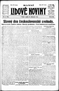 Lidov noviny z 15.11.1918, edice 1, strana 1