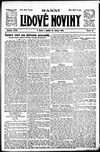 Lidov noviny z 16.2.1919, edice 1, strana 1