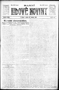 Lidov noviny z 16.5.1919, edice 1, strana 1