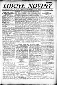 Lidov noviny z 16.5.1921, edice 1, strana 1