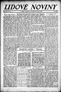 Lidov noviny z 16.7.1922, edice 1, strana 1