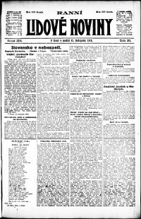 Lidov noviny z 17.11.1918, edice 1, strana 1