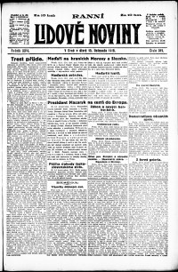 Lidov noviny z 19.11.1918, edice 1, strana 1