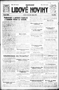 Lidov noviny z 20.5.1919, edice 2, strana 1