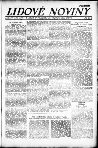 Lidov noviny z 20.6.1921, edice 1, strana 1