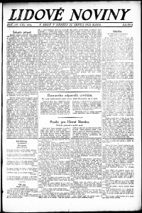 Lidov noviny z 21.8.1921, edice 1, strana 1