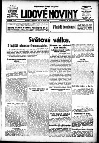 Lidov noviny z 21.9.1914, edice 1, strana 1