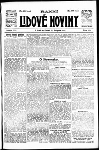 Lidov noviny z 21.11.1918, edice 1, strana 1