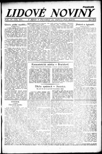 Lidov noviny z 22.8.1921, edice 1, strana 1