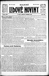 Lidov noviny z 22.11.1918, edice 1, strana 1