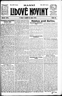 Lidov noviny z 23.2.1919, edice 1, strana 1