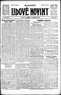 Lidov noviny z 23.11.1918, edice 1, strana 1