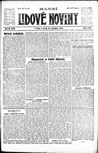 Lidov noviny z 24.12.1918, edice 1, strana 1