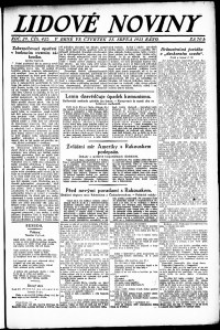 Lidov noviny z 25.8.1921, edice 1, strana 1