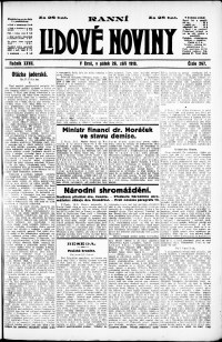 Lidov noviny z 26.9.1919, edice 1, strana 1