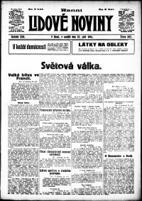 Lidov noviny z 27.9.1914, edice 1, strana 1