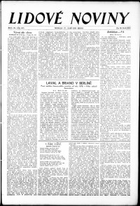 Lidov noviny z 27.9.1931, edice 1, strana 1