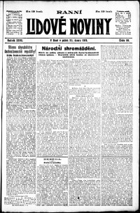 Lidov noviny z 28.2.1919, edice 1, strana 1