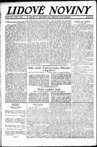 Lidov noviny z 28.8.1921, edice 1, strana 1